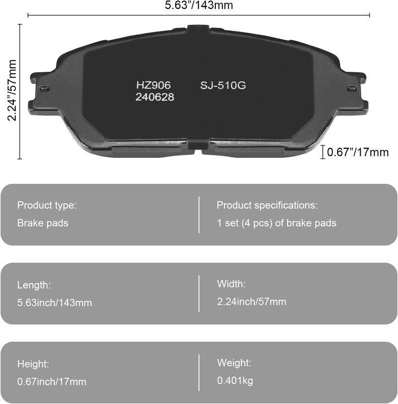 SUPLABEL HZ906 Front Disc Brake Pad Set Compatible with 2006 Toyota Sienna - Image 3